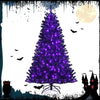 6FT Pre-lit Black Christmas Tree Hinged Artificial Halloween Tree with 250 Purple LED Lights & Metal Stand for Holiday Decorations Festival Parties