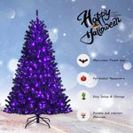 6FT Pre-lit Black Christmas Tree Hinged Artificial Halloween Tree with 250 Purple LED Lights & Metal Stand for Holiday Decorations Festival Parties