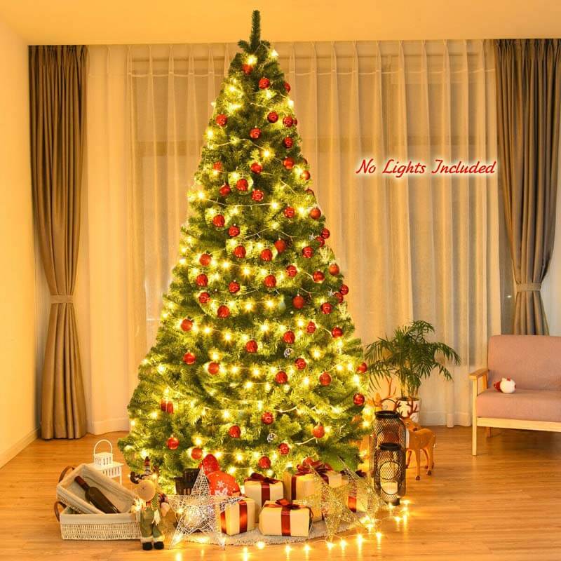 9FT Unlit Artificial Christmas Tree Premium Hinged Spruce Full Tree 2132 Branch Tips with Solid Metal Stand for Home Office Decor