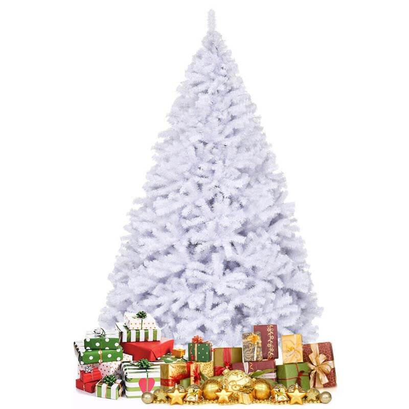 9FT Unlit White Artificial Christmas Tree with Metal Stand, 2132 PVC Branch Tips, Premium Hinged Spruce Xmas Full Tree for Indoor Holiday Decor