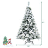 5FT Snow Flocked Artificial Christmas Tree Hinged Xmas Tree 405 Branch Tips with White Berries, Poinsettia Flowers & Folding Metal Stand