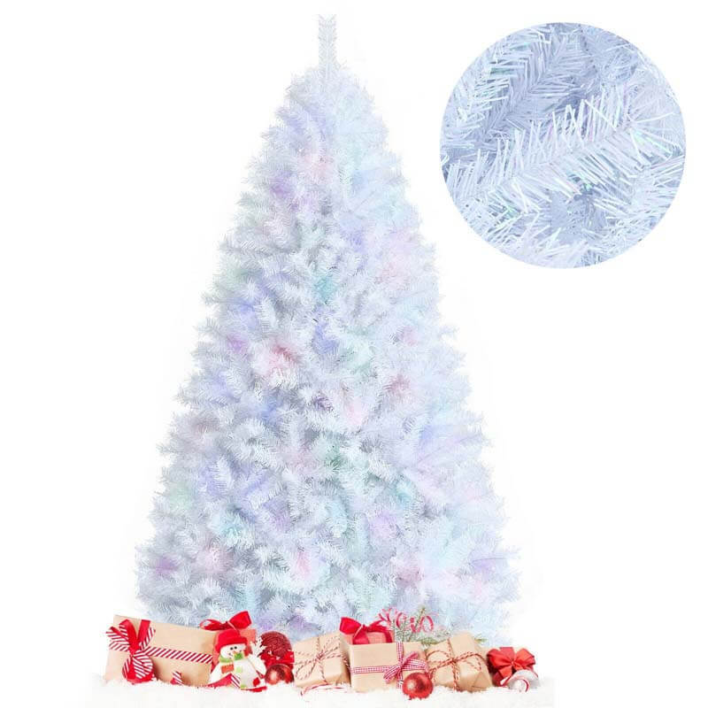 7FT White Artificial Christmas Tree Unlit Hinged Full Xmas Pine Tree with 1156 Iridescent Branch Tips & Metal Stand for Home Office Holiday Decor