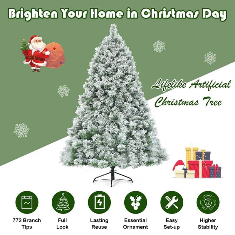 7 Feet Artificial Christmas Tree with Snowy Pine Needles