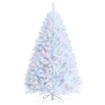 6FT White Artificial Christmas Tree Unlit Hinged Full Xmas Pine Tree with 792 Iridescent Branch Tips & Metal Stand for Home Office Holiday Decor