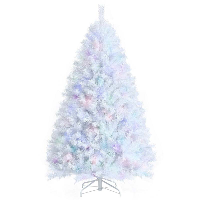 6FT White Artificial Christmas Tree Unlit Hinged Full Xmas Pine Tree with 792 Iridescent Branch Tips & Metal Stand for Home Office Holiday Decor