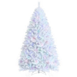 7FT White Artificial Christmas Tree Unlit Hinged Full Xmas Pine Tree with 1156 Iridescent Branch Tips & Metal Stand for Home Office Holiday Decor