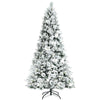 7FT Snow Flocked Artificial Christmas Tree Hinged Xmas Tree 919 Branch Tips with White Berries, Poinsettia Flowers & Folding Metal Stand