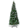 5FT Slim Pencil Artificial Christmas Tree Unlit Snow Flocked Xmas Tree with 21 Pine Cones, 421 PVC Branch Tips & Metal Stand