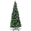 6FT Snow Flocked Slim Pencil Christmas Tree, Unlit Artificial Xmas Tree with 29 Pine Cones, 630 PVC Branch Tips & Metal Stand for Holiday Home Decor