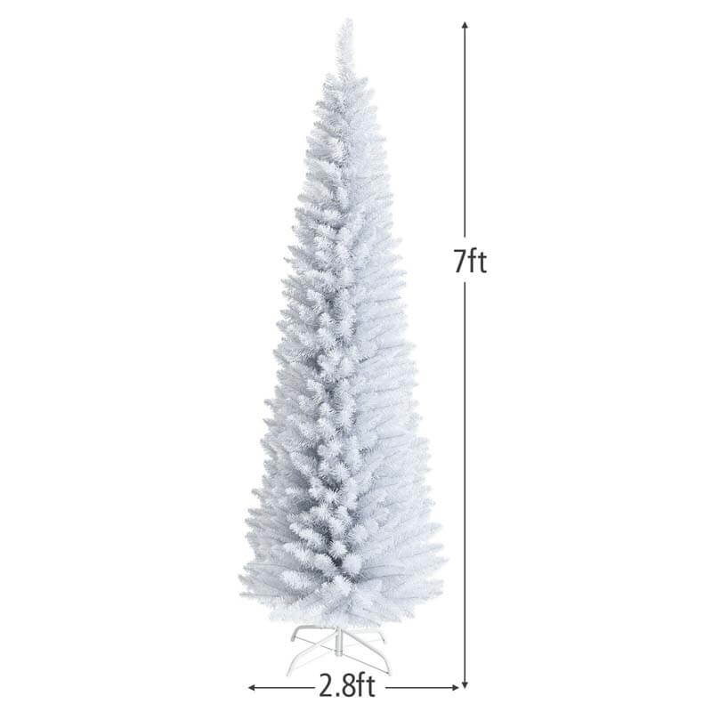 7FT White Pencil Artificial Christmas Tree Unlit Slim Xmas Tree with 436 PVC Needles & Folding Metal Stand for Home Office Shop Hotel Decoration