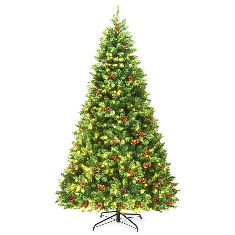 7.5FT Pre-Lit Hinged Artificial Christmas Tree with 550 LED Lights & Metal Stand