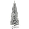 6FT Pencil Artificial Christmas Tree Unlit Slim Tinsel Xmas Tree with Electroplated Technology & Metal Stand for Indoor Outdoor Decoration