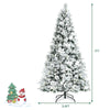 7FT Snow Flocked Artificial Christmas Tree Hinged Xmas Tree 919 Branch Tips with White Berries, Poinsettia Flowers & Folding Metal Stand