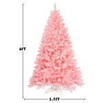 6FT Pink Christmas Tree Artificial Hinged Spruce Full Xmas Tree with Foldable Metal Stand