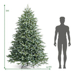 7FT Artificial Christmas Tree Feel Real Unlit Spruce Hinged Xmas Tree with 1260 Mixed PE PVC Branch Tips & Metal Stand