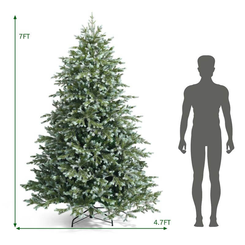 7FT Artificial Christmas Tree Feel Real Unlit Spruce Hinged Xmas Tree with 1260 Mixed PE PVC Branch Tips & Metal Stand