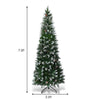 7.5FT Slim Pencil Artificial Christmas Tree Unlit Snow Flocked Xmas Tree with 39 Pine Cones, 720 PVC Branch Tips & Metal Stand