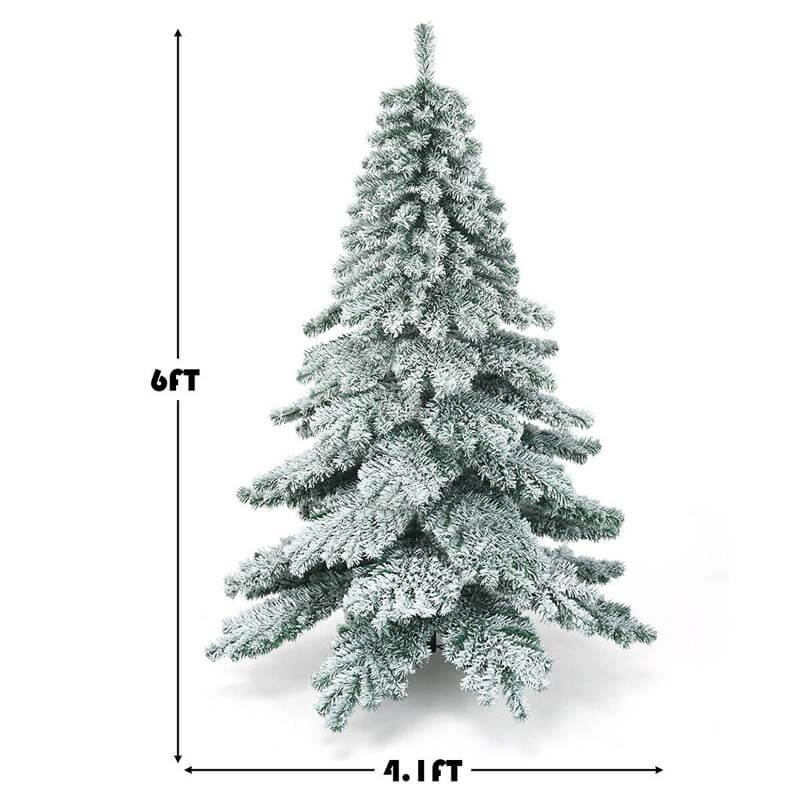 6FT Snow Flocked Artificial Christmas Tree Hinged Alaskan Pine Xmas Tree with 657 PVC Branch Tips & Solid Metal Stand for Outdoor Indoor Use