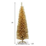 6FT Pencil Artificial Christmas Tree Unlit Slim Tinsel Xmas Tree with Electroplated Technology & Metal Stand for Indoor Outdoor Decoration