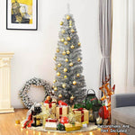 6FT Pencil Artificial Christmas Tree Unlit Slim Tinsel Xmas Tree with Electroplated Technology & Metal Stand for Indoor Outdoor Decoration