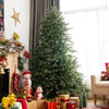 7FT Artificial Christmas Tree Feel Real Unlit Spruce Hinged Xmas Tree with 1260 Mixed PE PVC Branch Tips & Metal Stand