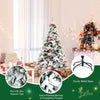 5FT Snow Flocked Artificial Christmas Tree Hinged Xmas Tree 405 Branch Tips with White Berries, Poinsettia Flowers & Folding Metal Stand