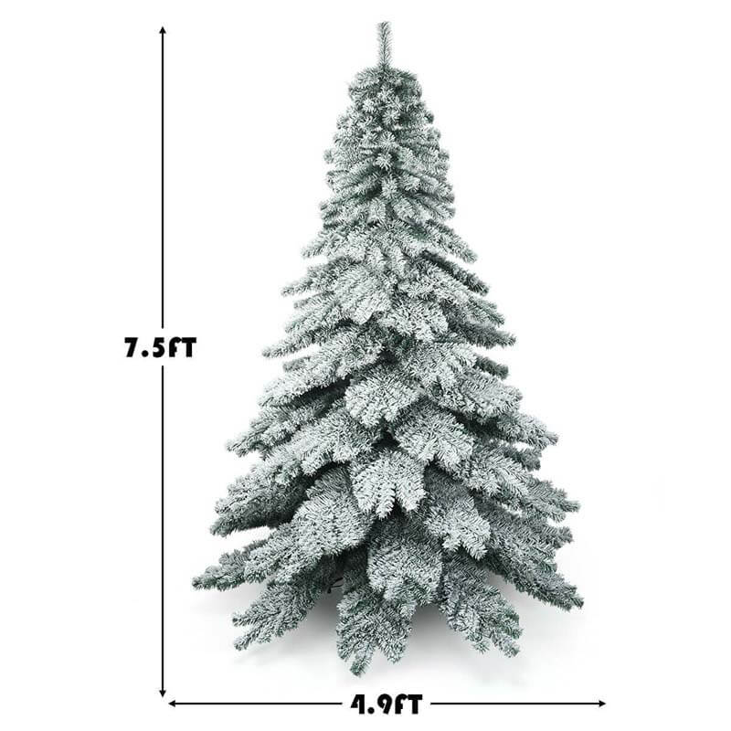 7.5FT Snow Flocked Artificial Christmas Tree Hinged Alaskan Pine Xmas Tree with 1313 PVC Branch Tips & Solid Metal Stand for Outdoor Indoor Use