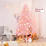 7.5FT Pink Artificial Christmas Tree Hinged Spruce Full Xmas Tree with Foldable Metal Stand