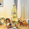 6FT Pencil Artificial Christmas Tree Unlit Slim Tinsel Xmas Tree with Electroplated Technology & Metal Stand for Indoor Outdoor Decoration