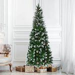 5FT Slim Pencil Artificial Christmas Tree Unlit Snow Flocked Xmas Tree with 21 Pine Cones, 421 PVC Branch Tips & Metal Stand