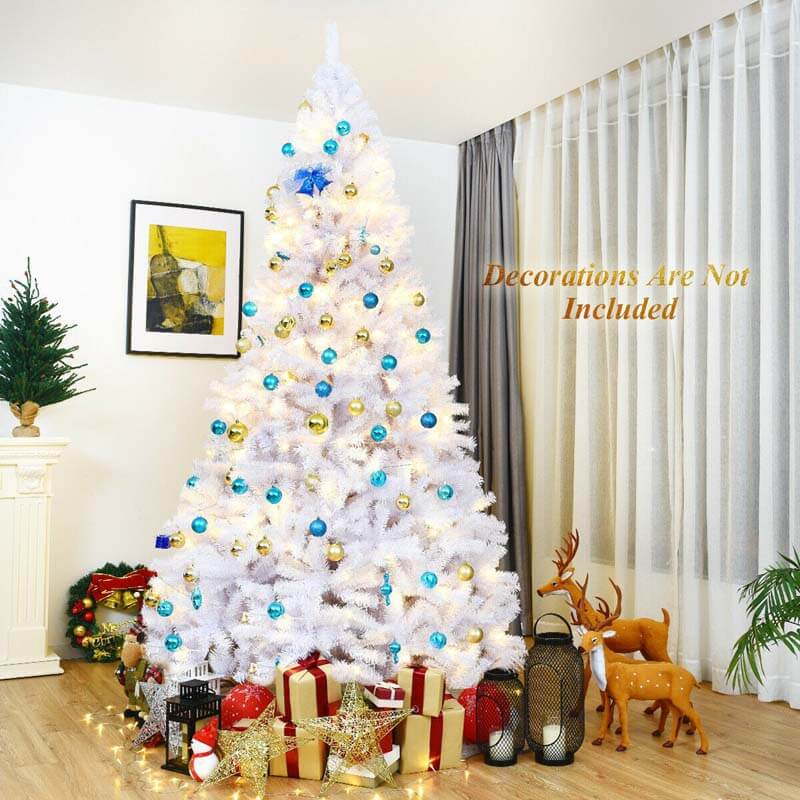 9FT Unlit White Artificial Christmas Tree with Metal Stand, 2132 PVC Branch Tips, Premium Hinged Spruce Xmas Full Tree for Indoor Holiday Decor