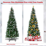 5FT Slim Pencil Artificial Christmas Tree Unlit Snow Flocked Xmas Tree with 21 Pine Cones, 421 PVC Branch Tips & Metal Stand