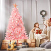 6FT Pink Christmas Tree Artificial Hinged Spruce Full Xmas Tree with Foldable Metal Stand