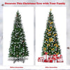 6FT Snow Flocked Slim Pencil Christmas Tree, Unlit Artificial Xmas Tree with 29 Pine Cones, 630 PVC Branch Tips & Metal Stand for Holiday Home Decor