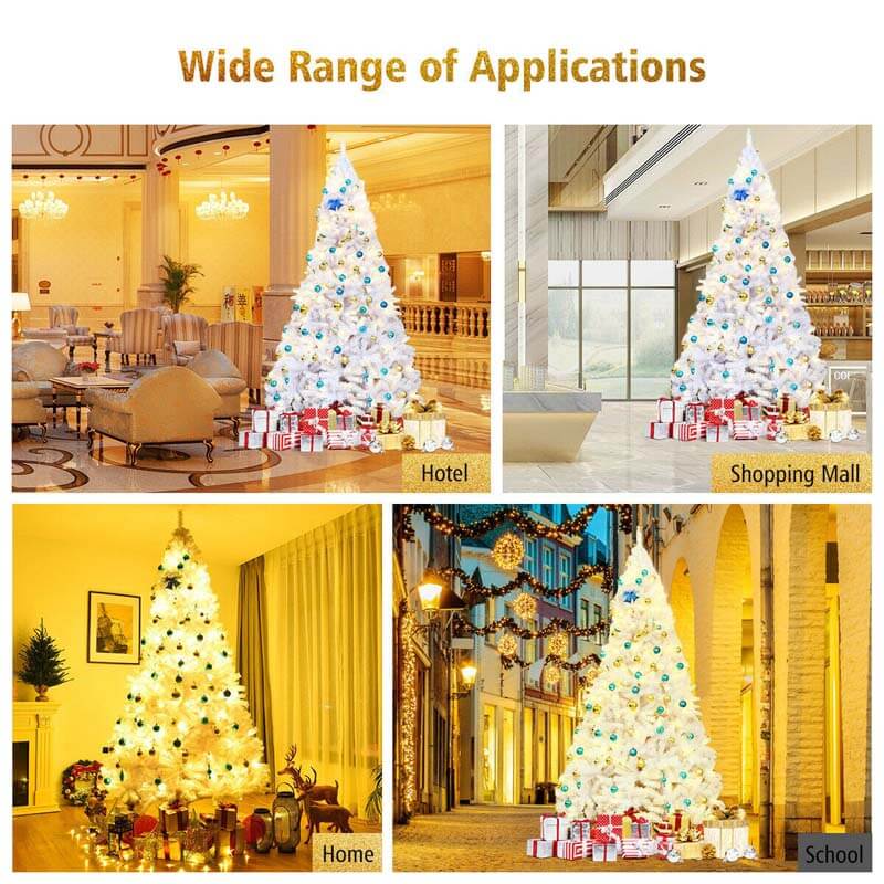 9FT Unlit White Artificial Christmas Tree with Metal Stand, 2132 PVC Branch Tips, Premium Hinged Spruce Xmas Full Tree for Indoor Holiday Decor