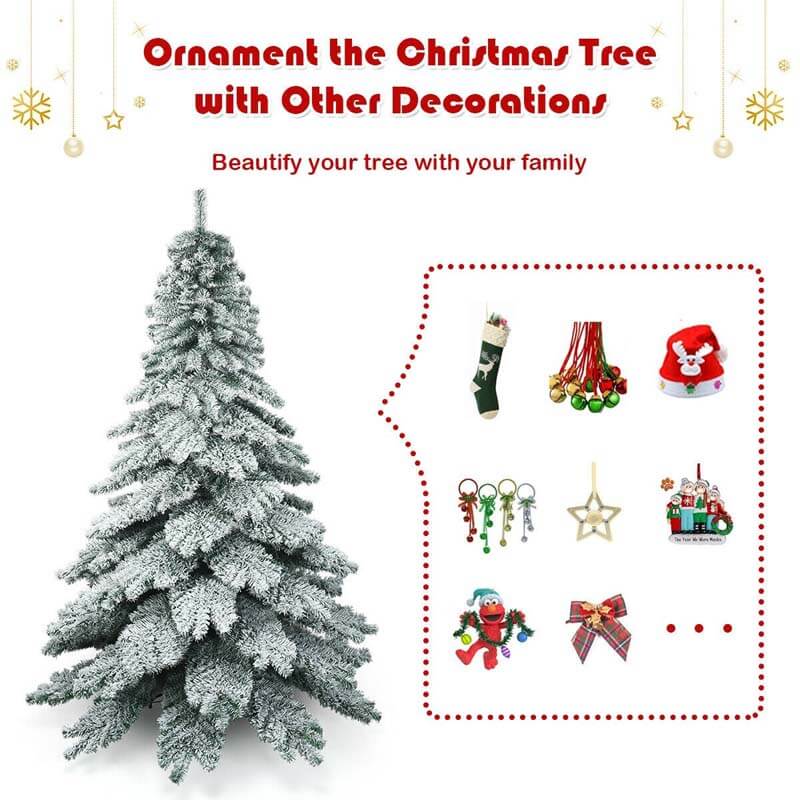 7.5FT Snow Flocked Artificial Christmas Tree Hinged Alaskan Pine Xmas Tree with 1313 PVC Branch Tips & Solid Metal Stand for Outdoor Indoor Use