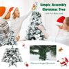 5FT Snow Flocked Artificial Christmas Tree Hinged Xmas Tree 405 Branch Tips with White Berries, Poinsettia Flowers & Folding Metal Stand