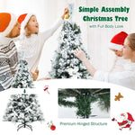 5FT Snow Flocked Artificial Christmas Tree Hinged Xmas Tree 405 Branch Tips with White Berries, Poinsettia Flowers & Folding Metal Stand