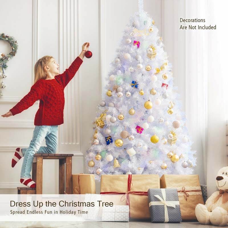 7FT White Artificial Christmas Tree Unlit Hinged Full Xmas Pine Tree with 1156 Iridescent Branch Tips & Metal Stand for Home Office Holiday Decor