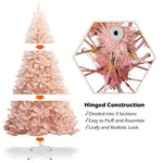 6FT Pink Artificial Christmas Tree Unlit Hinged Spruce Xmas Full Tree with Foldable Metal Stand, 617 Branch Tips for Outdoor Indoor Holiday Decor