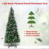 7.5FT Slim Pencil Artificial Christmas Tree Unlit Snow Flocked Xmas Tree with 39 Pine Cones, 720 PVC Branch Tips & Metal Stand