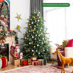 7FT Artificial Christmas Tree Feel Real Unlit Spruce Hinged Xmas Tree with 1260 Mixed PE PVC Branch Tips & Metal Stand