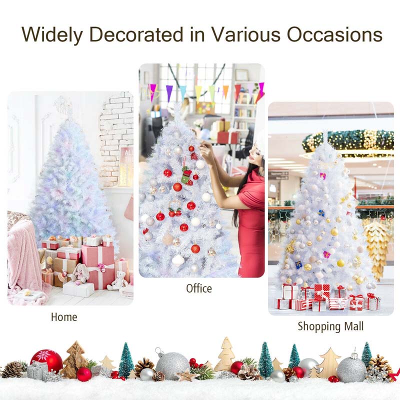 6FT White Artificial Christmas Tree Unlit Hinged Full Xmas Pine Tree with 792 Iridescent Branch Tips & Metal Stand for Home Office Holiday Decor