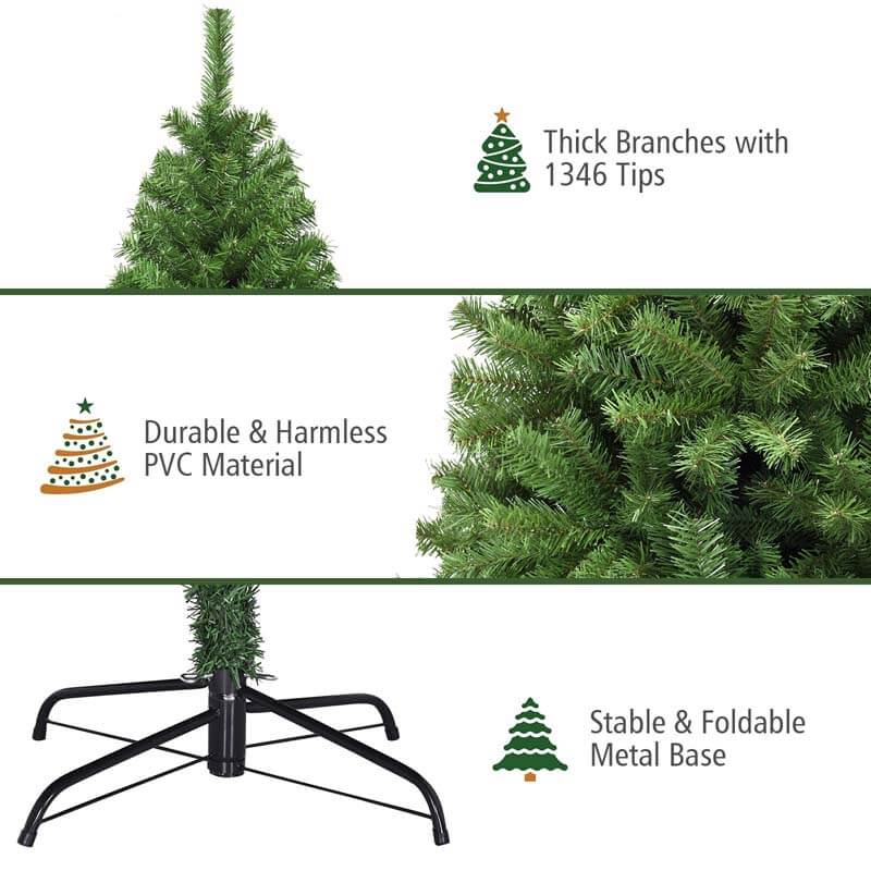 7.5FT Unlit Artificial Christmas Tree Premium Hinged Spruce Full Xmas Tree 1346 Branch Tips with Solid Metal Stand for Holiday Decor