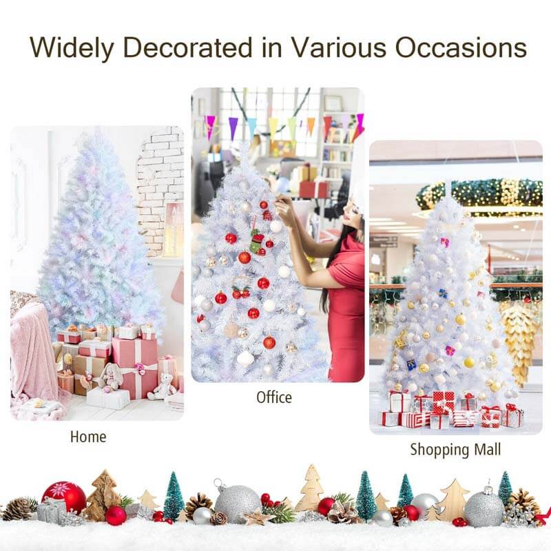 7FT White Artificial Christmas Tree Unlit Hinged Full Xmas Pine Tree with 1156 Iridescent Branch Tips & Metal Stand for Home Office Holiday Decor