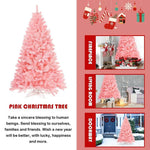 6FT Pink Christmas Tree Artificial Hinged Spruce Full Xmas Tree with Foldable Metal Stand