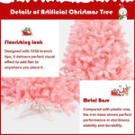 6FT Pink Christmas Tree Artificial Hinged Spruce Full Xmas Tree with Foldable Metal Stand