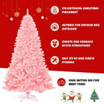 7.5FT Pink Artificial Christmas Tree Hinged Spruce Full Xmas Tree with Foldable Metal Stand