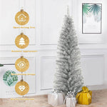 6FT Pencil Artificial Christmas Tree Unlit Slim Tinsel Xmas Tree with Electroplated Technology & Metal Stand for Indoor Outdoor Decoration