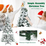 7FT Snow Flocked Artificial Christmas Tree Hinged Xmas Tree 919 Branch Tips with White Berries, Poinsettia Flowers & Folding Metal Stand